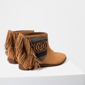 Zara Fringe Suede Tribal Ankle Flat Boots